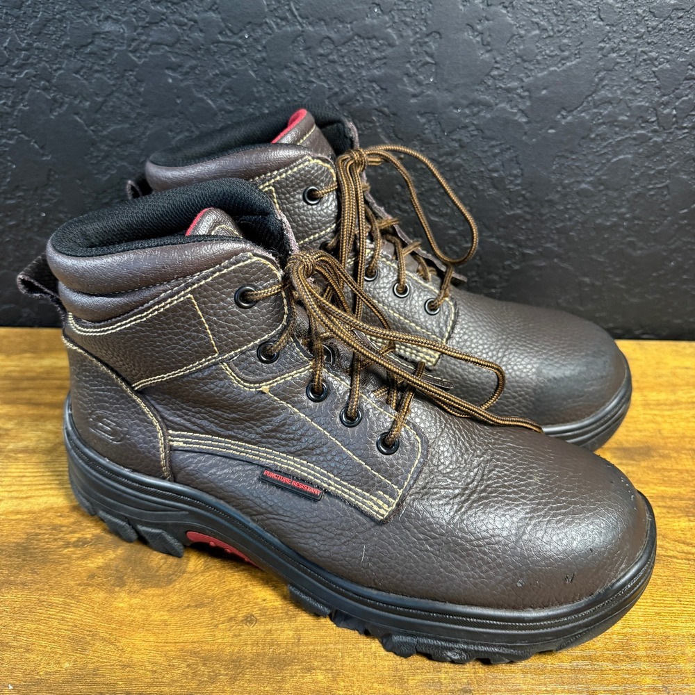 Skechers Work 77143 Brown Leather Puncture‎ Resistant Work Boots Mens Size 10